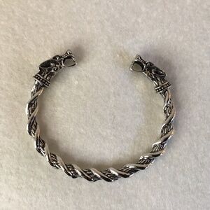Men’s Viking Double Wolf Head Braided Twist Cuff Bracelet